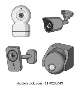 Vector illustration of cctv and camera symbol. Collection of cctv and system stock vector illustration.