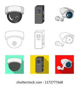 Vector illustration of cctv and camera symbol. Collection of cctv and system stock vector illustration.