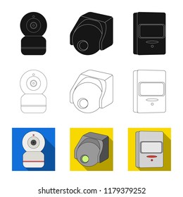 Vector illustration of cctv and camera symbol. Set of cctv and system vector icon for stock.