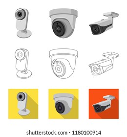 Vector illustration of cctv and camera symbol. Set of cctv and system stock vector illustration.