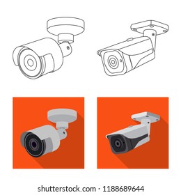 Vector illustration of cctv and camera symbol. Set of cctv and system vector icon for stock.