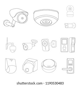Vector illustration of cctv and camera symbol. Set of cctv and system stock symbol for web.