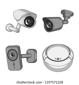 Vector illustration of cctv and camera symbol. Set of cctv and system vector icon for stock.