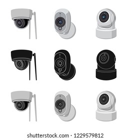 Vector illustration of cctv and camera symbol. Collection of cctv and system stock symbol for web.