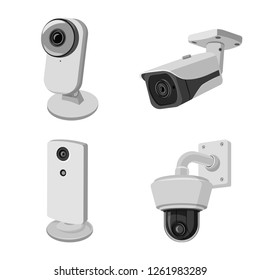 Vector illustration of cctv and camera symbol. Collection of cctv and system vector icon for stock.
