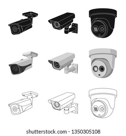 Vector illustration of cctv and camera symbol. Set of cctv and system vector icon for stock.