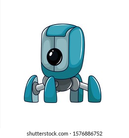 vector illustration, cctv-shaped cartoon robot, characterized by having four legs