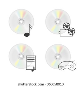 Vector illustration of CD disk. Compact disc isolated on a white background. Vector icons for site