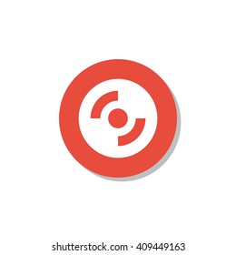 Vector illustration of CD-ROM sign icon on red circle background.