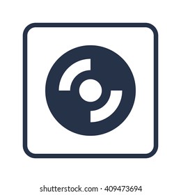 Vector illustration of CD-ROM sign icon on blue round background.