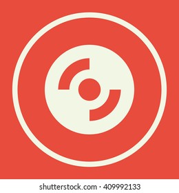 Vector illustration of CD-ROM sign icon on red background.