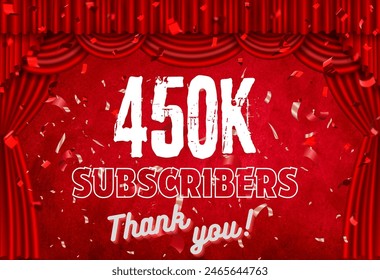 Vector Illustration: Celebrating 450K Subscribers Milestone with Confetti Blast and Streamers - Joyful Social Media Achievement in High-Quality Vector Format