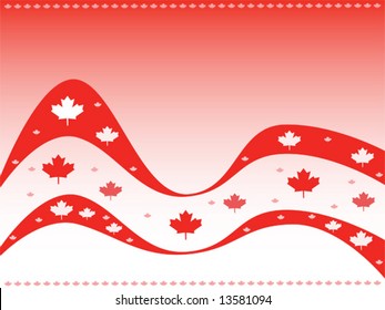 Vector illustration celebrating Canada, with the maple leaf repeated in different sizes and shades.