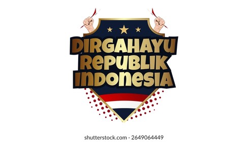Vector illustration celebrating Dirgahayu Republik Indonesia, Indonesia’s Independence Day on August 17th. Featuring red and white national flag, patriotic typography, and festive decorations. Perfect
