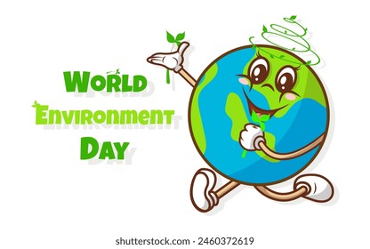 Vector illustration celebrating Earth Day in groovy style for World Environment Day. Vibrant and retro, spreading awareness with style. Ideal for eco-conscious designs