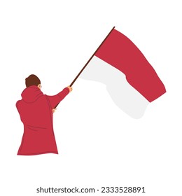 vector illustration of celebrating indonesia independence day holding indonesian flag