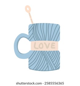 Vector illustration celebrating love and Valentine's Day on February 14. Cozy cup with the inscription "Love", perfect for greeting cards, holiday decorations and romantic-themed designs. Isolated