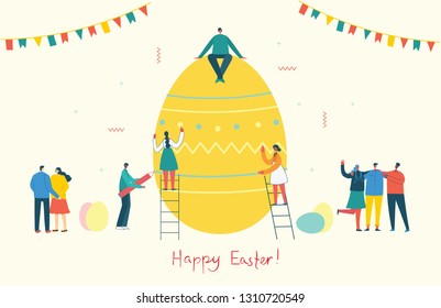 Vector illustration of celebrating and preparing to the Easter day with all family, friends. Easter street event, festival and fair, banner, poster design in the flat design