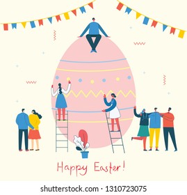 Vector illustration of celebrating and preparing to the Easter day with all family, friends. Easter street event, festival and fair, banner, poster design in the flat design