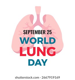Vector illustration celebrating World Lung Day on September 25. Healthy human lungs accented with green leaves, symbolizing health and vitality. Simple flat design