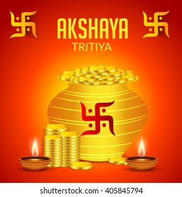 Vector illustration of a celebration background for Akshaya Tritiya with kalash.