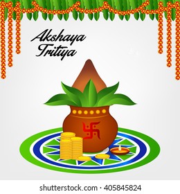 Vector illustration of a celebration background for Akshaya Tritiya with kalash.