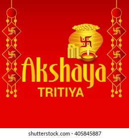 Vector illustration of a celebration background for Akshaya Tritiya with kalash.