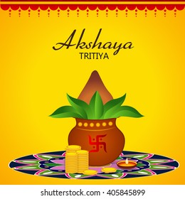 Vector illustration of a celebration background for Akshaya Tritiya with kalash.