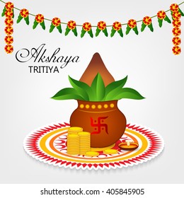 Vector illustration of a celebration background for Akshaya Tritiya with kalash.