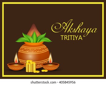 Vector illustration of a celebration background for Akshaya Tritiya with kalash.