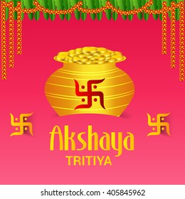 Vector illustration of a celebration background for Akshaya Tritiya with kalash.