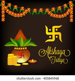 Vector illustration of a celebration background for Akshaya Tritiya with kalash.