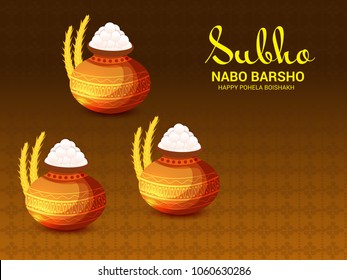 Vector illustration of a  Celebration Background for bengali new year Subho Nabo Barsho a mud pot fill with rasgulla.