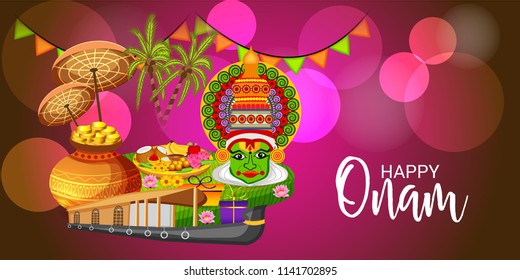 Vector illustration of a celebration background for Happy Onam festival of South India Kerala.