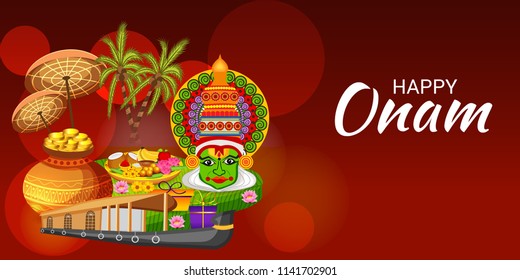 Vector illustration of a celebration background for Happy Onam festival of South India Kerala.