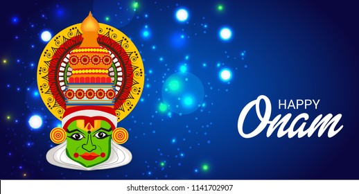 Vector illustration of a celebration background for Happy Onam festival of South India Kerala.