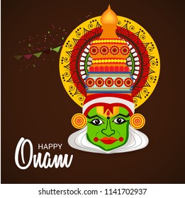 Vector illustration of a celebration background for Happy Onam festival of South India Kerala.