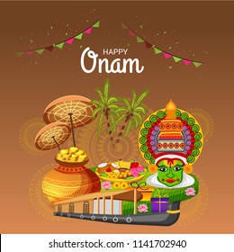 Vector illustration of a celebration background for Happy Onam festival of South India Kerala.