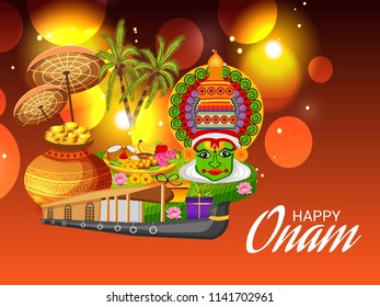 Vector illustration of a celebration background for Happy Onam festival of South India Kerala.