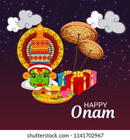 Vector illustration of a celebration background for Happy Onam festival of South India Kerala.