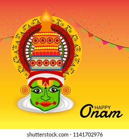 Vector illustration of a celebration background for Happy Onam festival of South India Kerala.