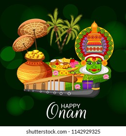 Vector illustration of a celebration background for Happy Onam festival of South India Kerala.