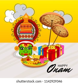 Vector illustration of a celebration background for Happy Onam festival of South India Kerala.