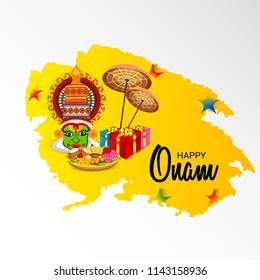 Vector illustration of a celebration background for Happy Onam festival of South India Kerala.