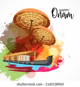 Vector illustration of a celebration background for Happy Onam festival of South India Kerala.