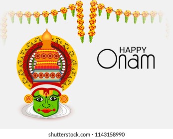 Vector illustration of a celebration background for Happy Onam festival of South India Kerala.