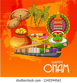 Vector illustration of a celebration background for Happy Onam festival of South India Kerala.