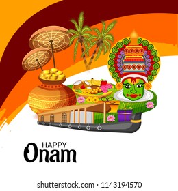 Vector illustration of a celebration background for Happy Onam festival of South India Kerala.