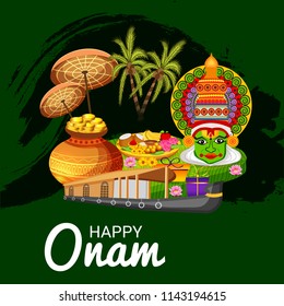Vector illustration of a celebration background for Happy Onam festival of South India Kerala.