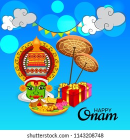 Vector illustration of a celebration background for Happy Onam festival of South India Kerala.